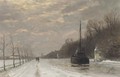 By the canal in winter at dusk - Louis Apol