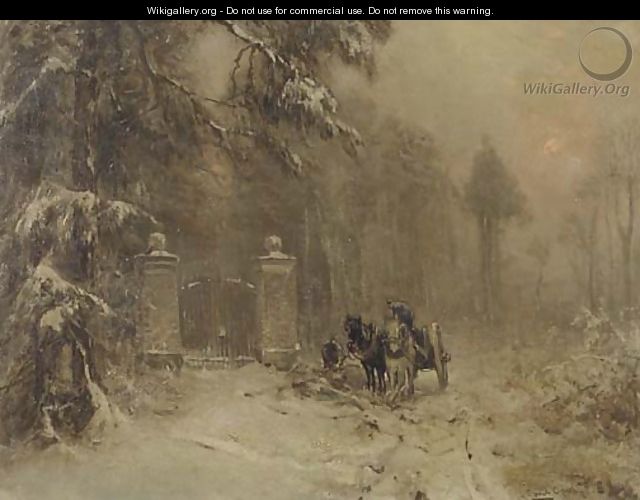 Achter het park a horse and cart in winter - Louis Apol