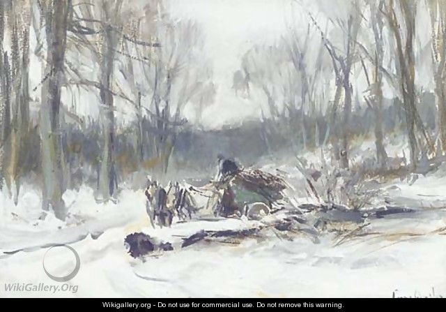 A horse-drawn cart on a frosty winter track - Louis Apol