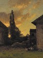 Poultry in a farmyard at sunset - Louis Alexandre Bouche