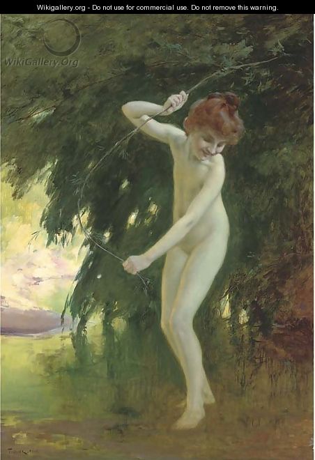 A nymph at a woodland pool - Louis Adolphe Tessier