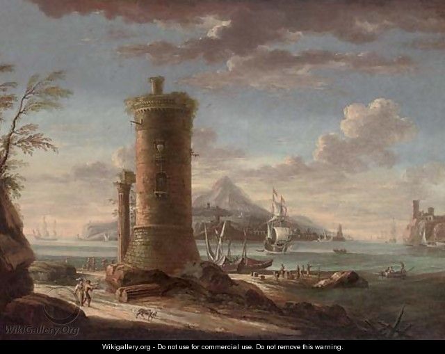 A capriccio of a Mediterranean harbour - Lorenzo A. Castro