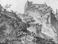 A mountainous landscape with a ruined castle, two figures in the foreground - Louis Chaix