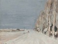 Trees along a snowy lane - Louis Apol