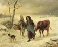 Farmgirls on a path in winter - Louis Lassalle