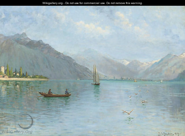 Fishing on Lake Lugano - Louis Isak Napoleon Jensen