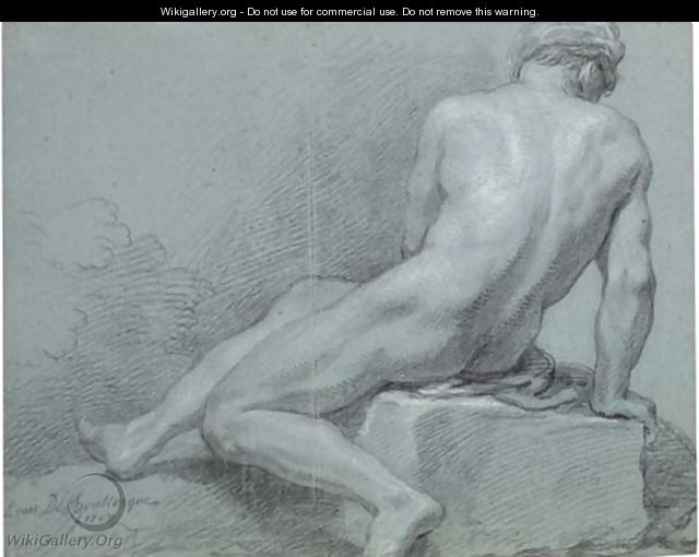 A seated nude, seen from behind - Louis the Younger Boullogne
