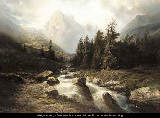 An Alpine torrent - Leberecht Lortet