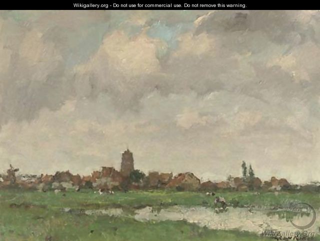 View of a village by a meadow - Leon Riket
