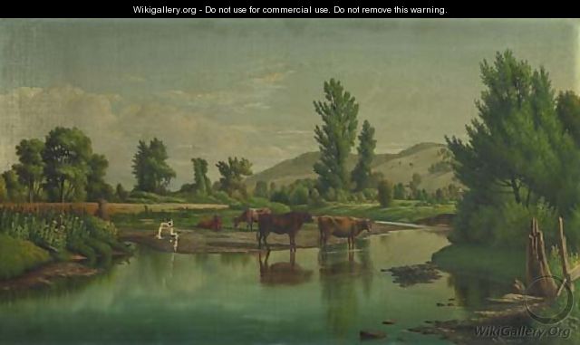 Cows Along the Stream - Levi Wells Prentice