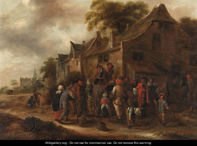 Peasant players in a village street - Claes Molenaar (see Molenaer)