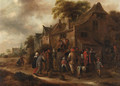 Peasant players in a village street - Claes Molenaar (see Molenaer)