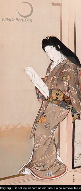 Beauty reading a letter - Kawenabe Gyosui