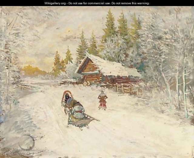 A winter scene with a horse-drawn sled - Konstantin Alexeievitch Korovin