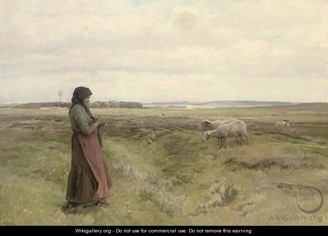 A shepherdess knitting - Knud Larsen