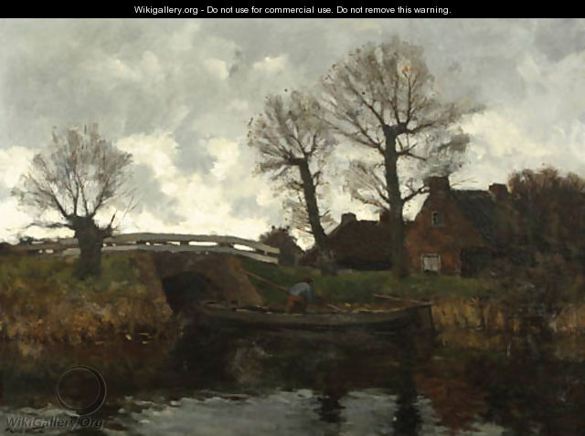 Landscape with a cottage and a fisherman on a canal - Laurent Van Der Windt
