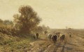 Guiding the cattle along a path on a sunny afternoon - Julius Jacobus Van De Sande Bakhuyzen