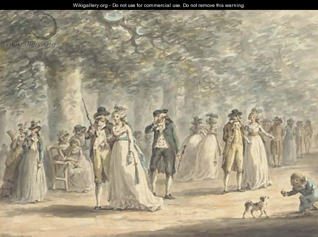 Fashionable figures promenading on the Mall, London - Julius Caesar Ibbetson