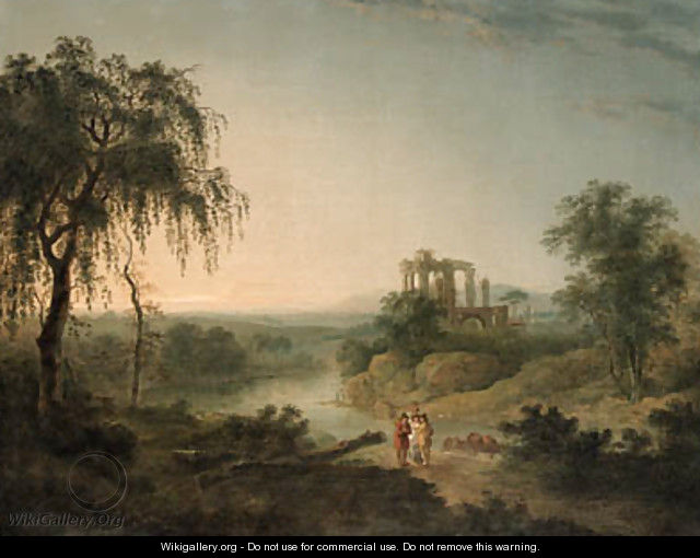 A ruined Abbey with Figures in the foreground - Julius Caesar Ibbetson