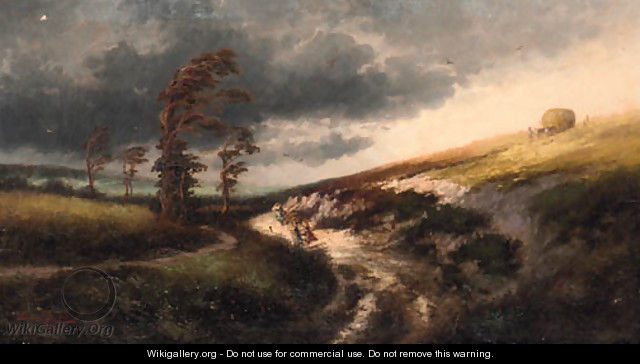 Travellers on a path in a stormy landscape - Julien Dupre