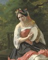 Portrait of a young lady in costume playing a tambourine - Kapiton Fedorovich Turchaninov