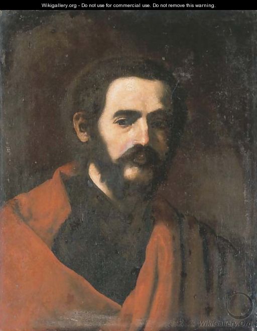 Portrait of a bearded man, bust-length, in a red cloak - Jusepe de Ribera
