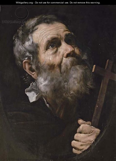 A Saint holding a cross, in a painted oval - Jusepe de Ribera