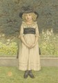 Study of a young girl in a garden, a border of nasturtiums and other plants beyond - Kate Greenaway