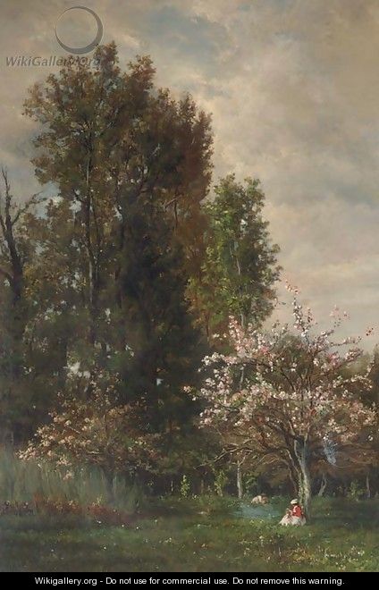A Figure seated beneath a Cherry Tree - Charles-Francois Daubigny