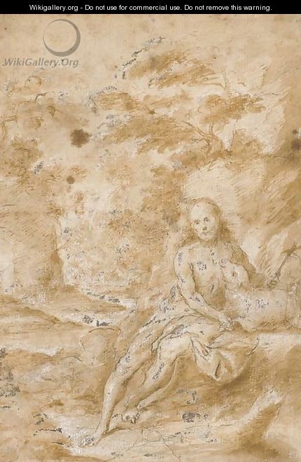 Saint John the Baptist seated in a landscape - Juan de Valdes Leal