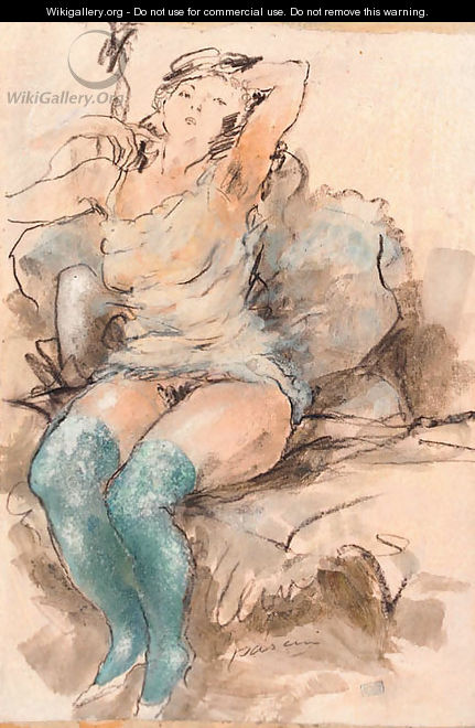 A reclining female nude - a sketch - Jules Pascin