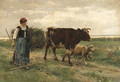 Shepherdess with a Cow and Sheep on a Path - Julien Dupre