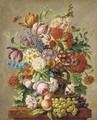 Assorted summer flowers in a vase on a stone ledge - Josef Nigg