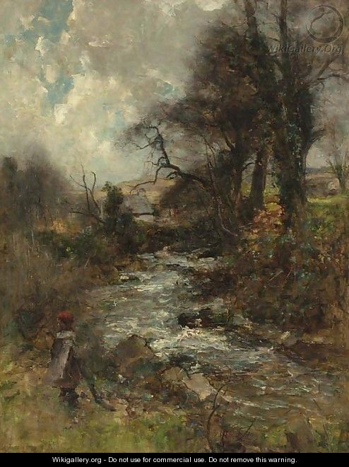 A child by a wooded stream - Joshua Anderson Hague