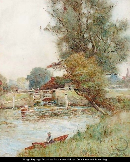Figures in punts before a loch with a view of Windsor in the distance - Joshua Anderson Hague