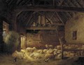 A flock of sheep in a stable - Joseph Augustus Knip