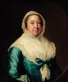 Portrait of Mrs. Fowler, half-length, in a blue dress, with a white shawl and bonnet, feigned oval - Josepf Wright Of Derby