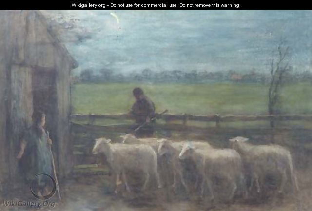 Het binnendrijven der schapen guiding the flock home - Jozef Israels