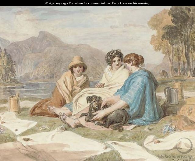 Washerwomen resting by a lake - Joshua Cristall