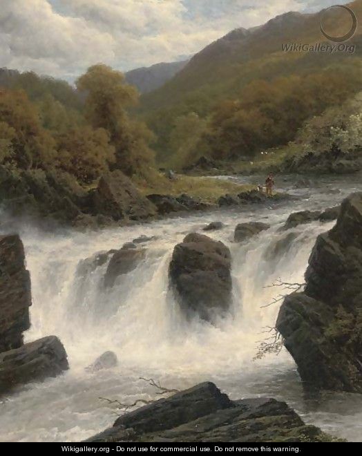 Anglers by a waterfall - James Burrell Smith