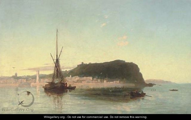 Fishing boats off a coastal landscape - Francis Danby