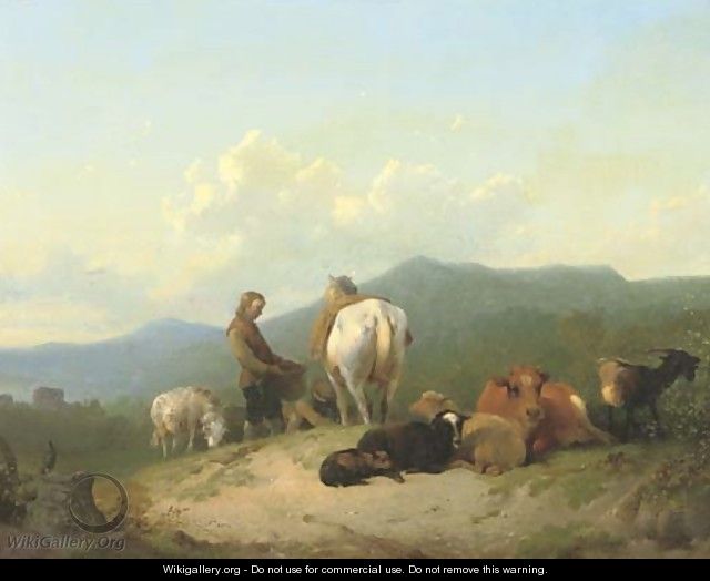 Herdsmen with their cattle on a hilltop - James De Rijk