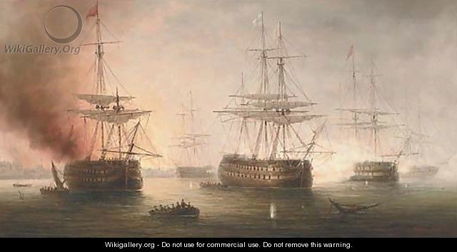 Naval engagement in a Mediterranean harbour - James Hardy Jnr