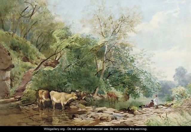 Cattle watering in a copse - James Jackson Curnock