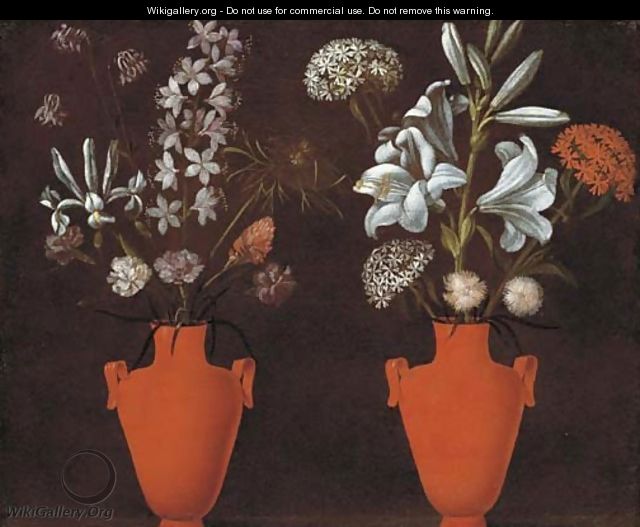 Two red vases with lilies - Jacopo Ligozzi