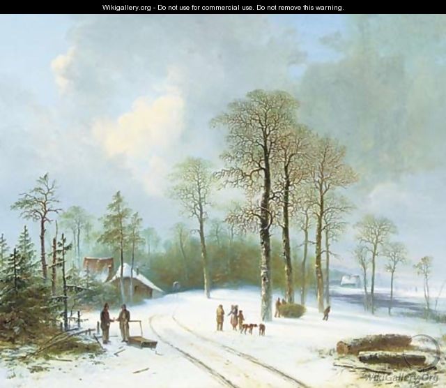 Figures on a snow-covered forest path - Acobus Loernsz. Sorensen