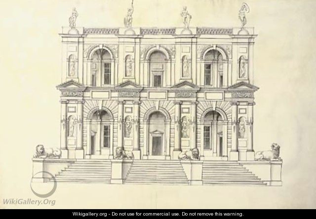 A portico of two stories in the Ionic Order above a flight of steps - J. Androuet (du Cerceau) Ducerceau