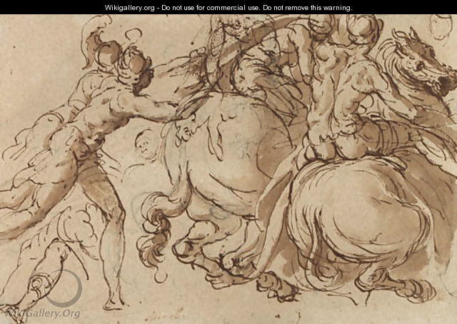 Soldiers on horseback pursued by foot-soldiers - Jacopo Bertoia