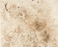Studies for a scene of martyrdom with Christ in Glory above, and seven studies of heads - Jacopo d'Antonio Negretti (see Palma Giovane)