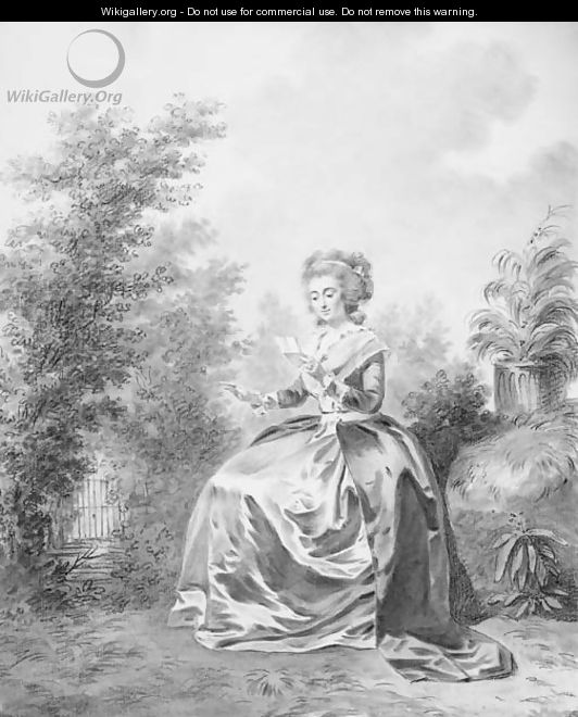 Portrait of Elisabeth-Louise Vigee-Lebrun reading a letter seated in a garden - Jacques-Antoine-Marie Lemoine